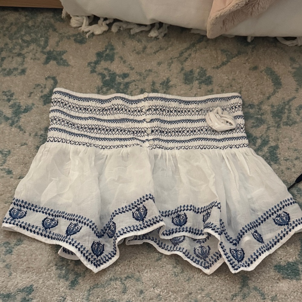 White and Blue Embroidered Women top